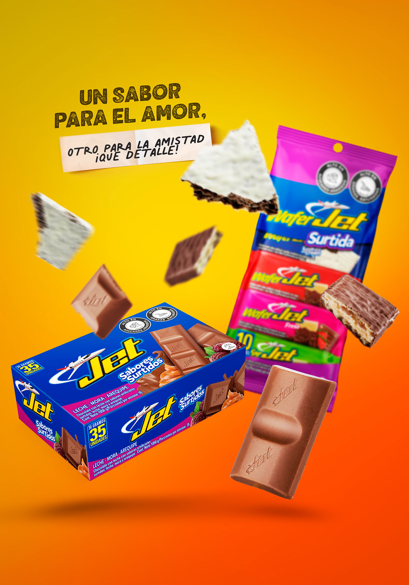 Jet wafer key art with floating chocolate pieces