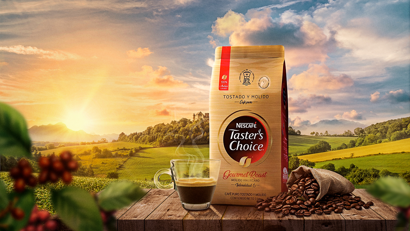 Coffee bag composited into landscape
