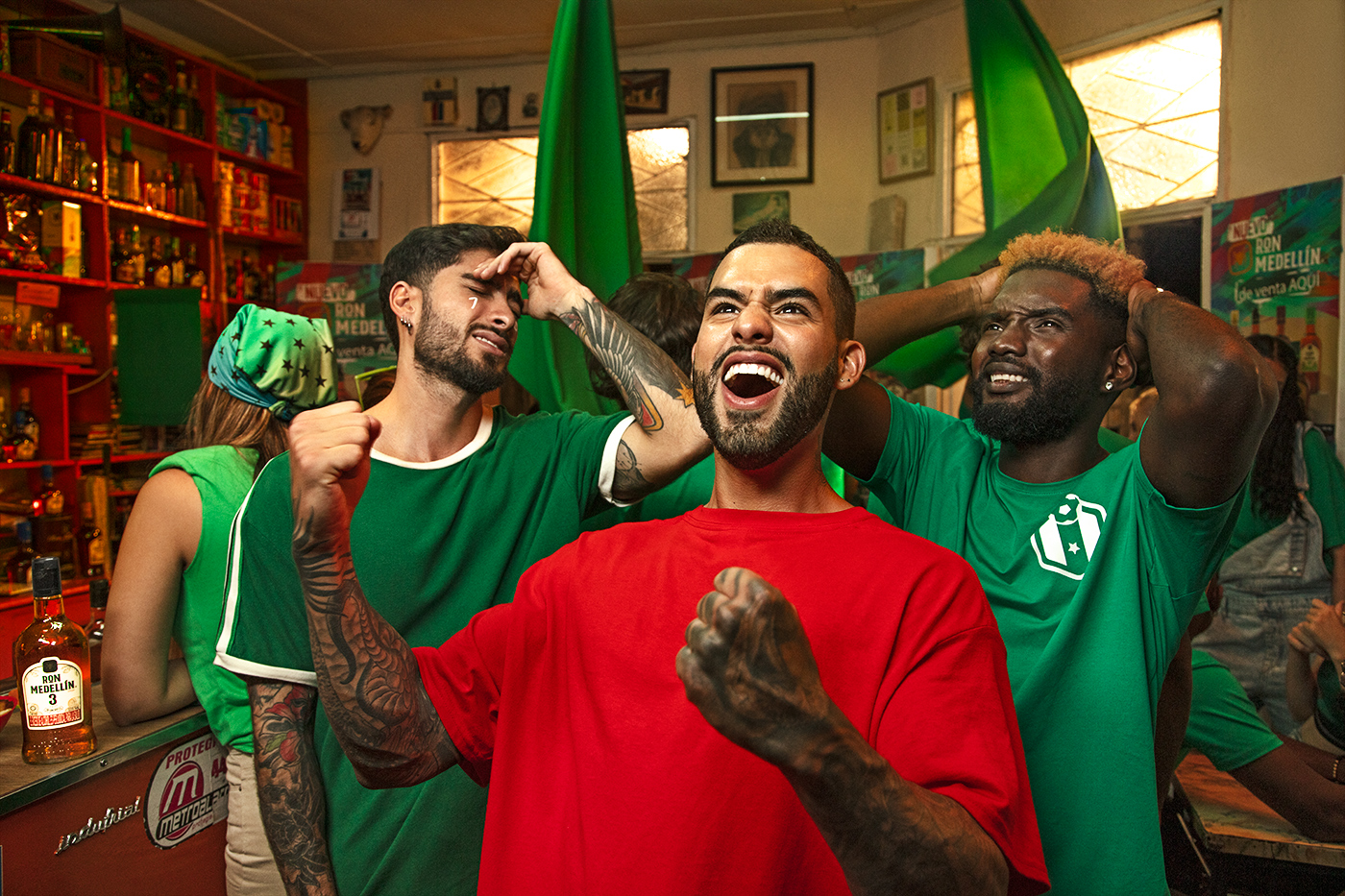 Fans celebrating in a matchday scene